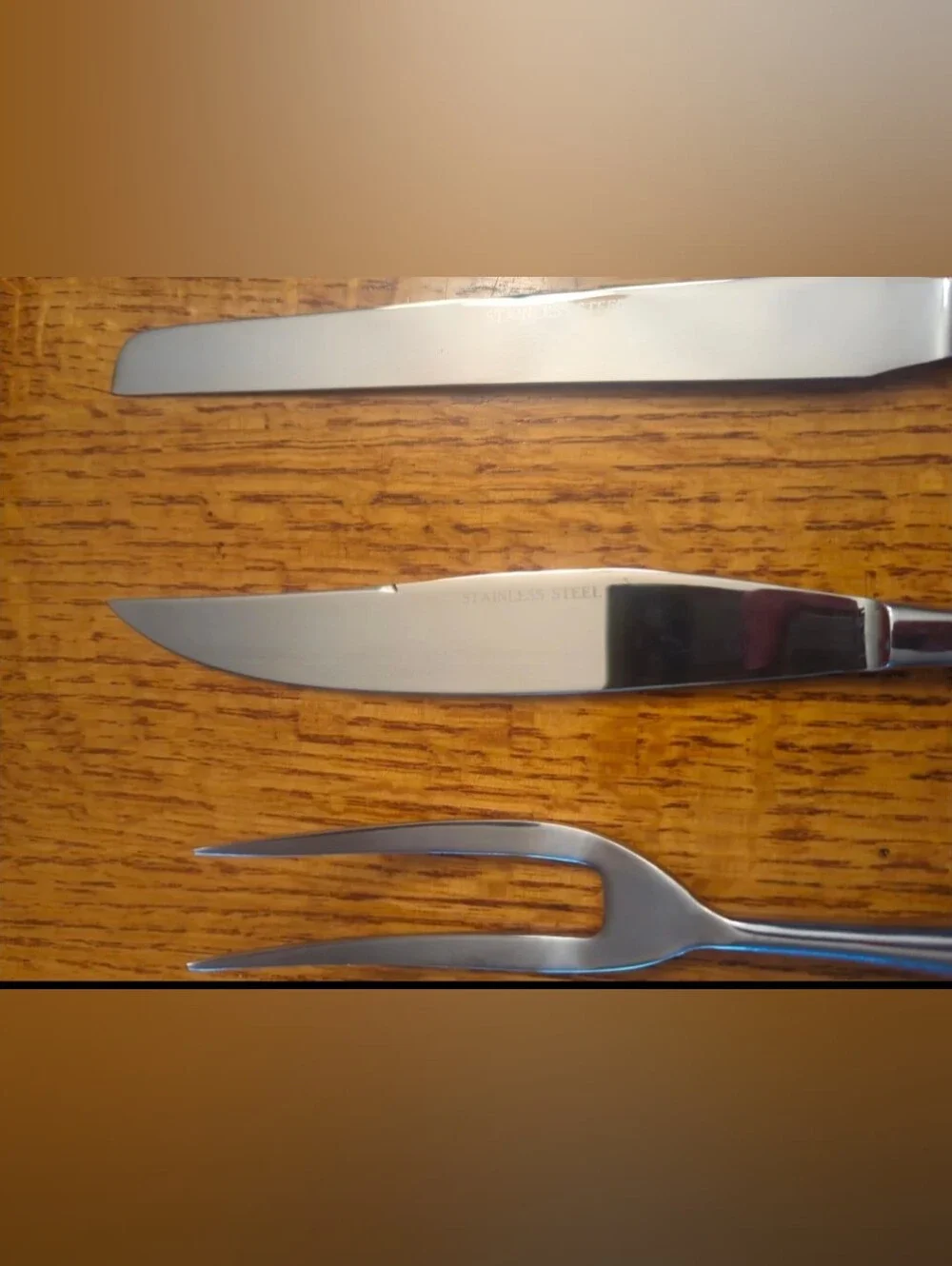 Vintage JC Penney Carving Set- Knifes & Fork with Wood Handles & Box